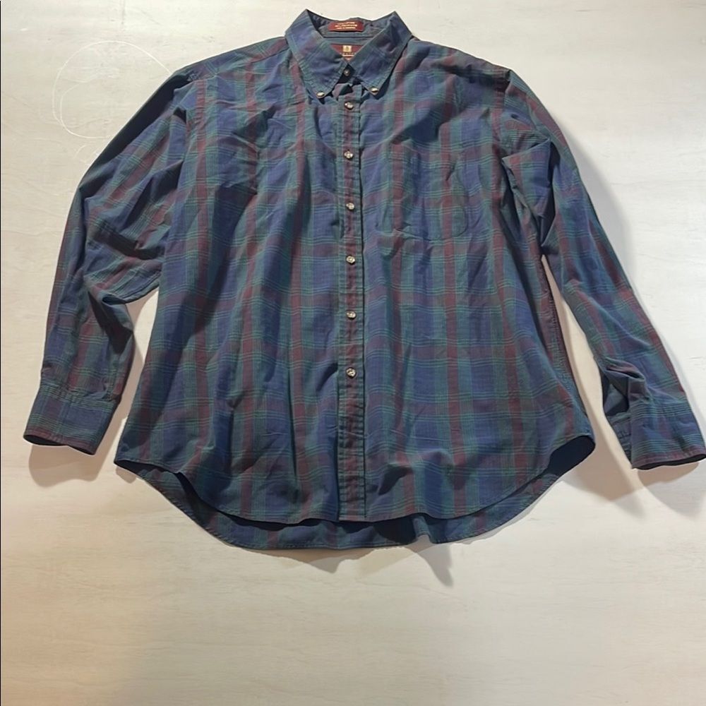 Vintage Nordstrom Men's XL Plaid Button Down Shirt Long Sleeve Cotton Blend 90s